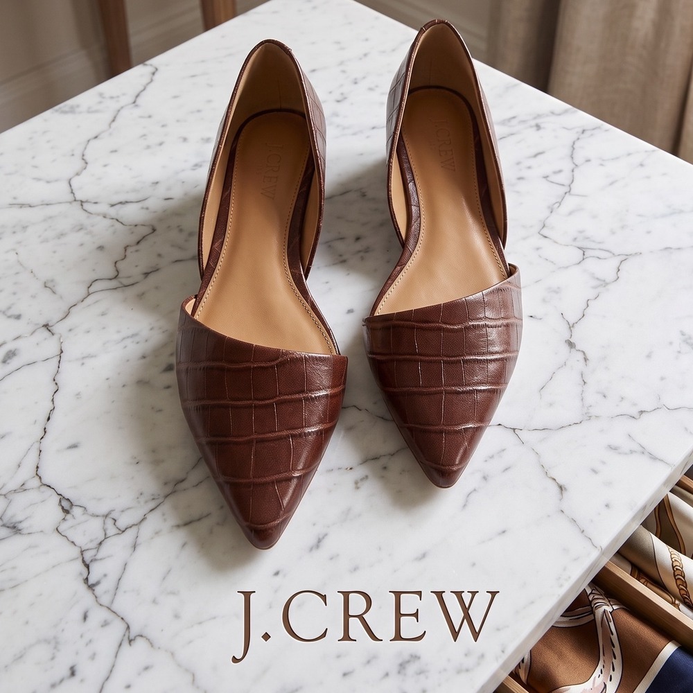 J.Crew Womens Brown Croc Embossed Pointed Toe D'Orsay Flats Shoes Size 6 NWOT
